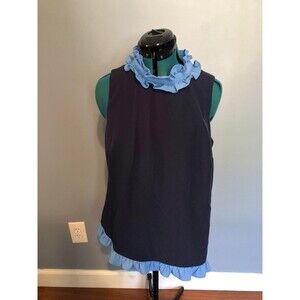 Sail to Sable Navy Blue Blouse with Light Blue Ruffle Trim